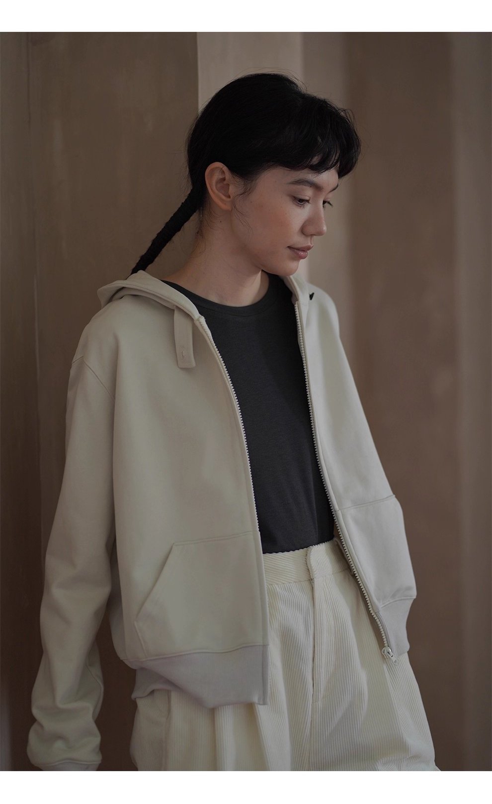 輕鬆休閒高克重親膚100棉針織衛衣布料連帽短版顯瘦外套