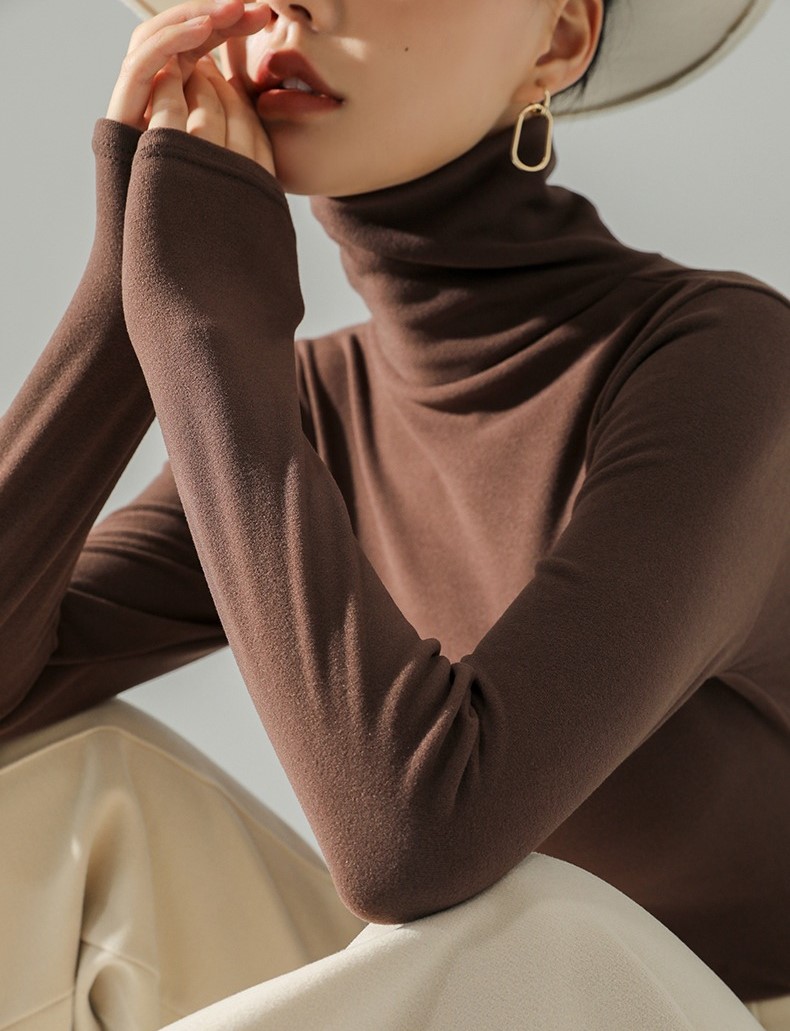 德絨堆堆領打底衫女內搭秋冬季保暖貼身高級感上衣