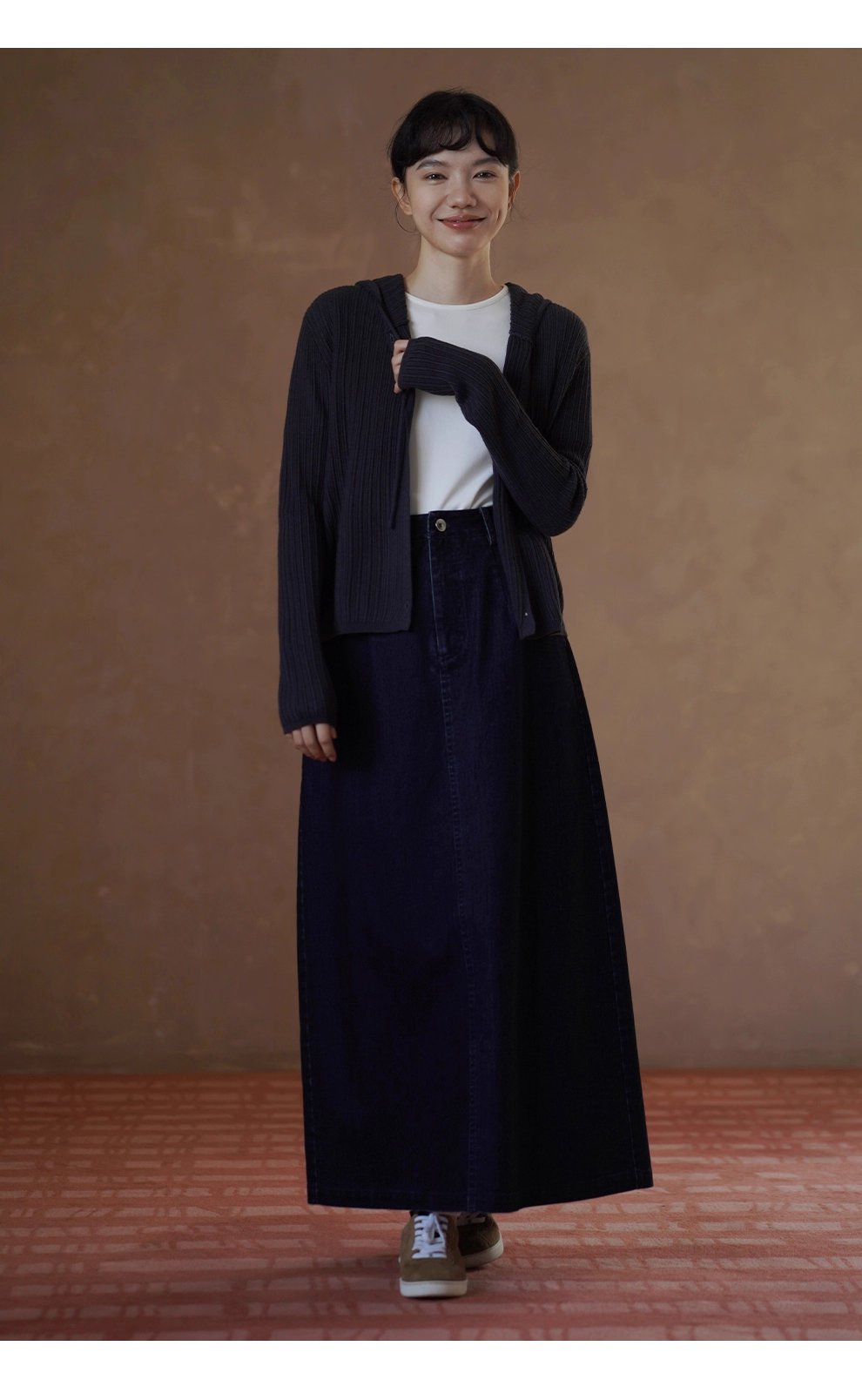 48支超細美利奴羊毛混紡顯瘦坑條織法寬鬆連帽針織開襟衫