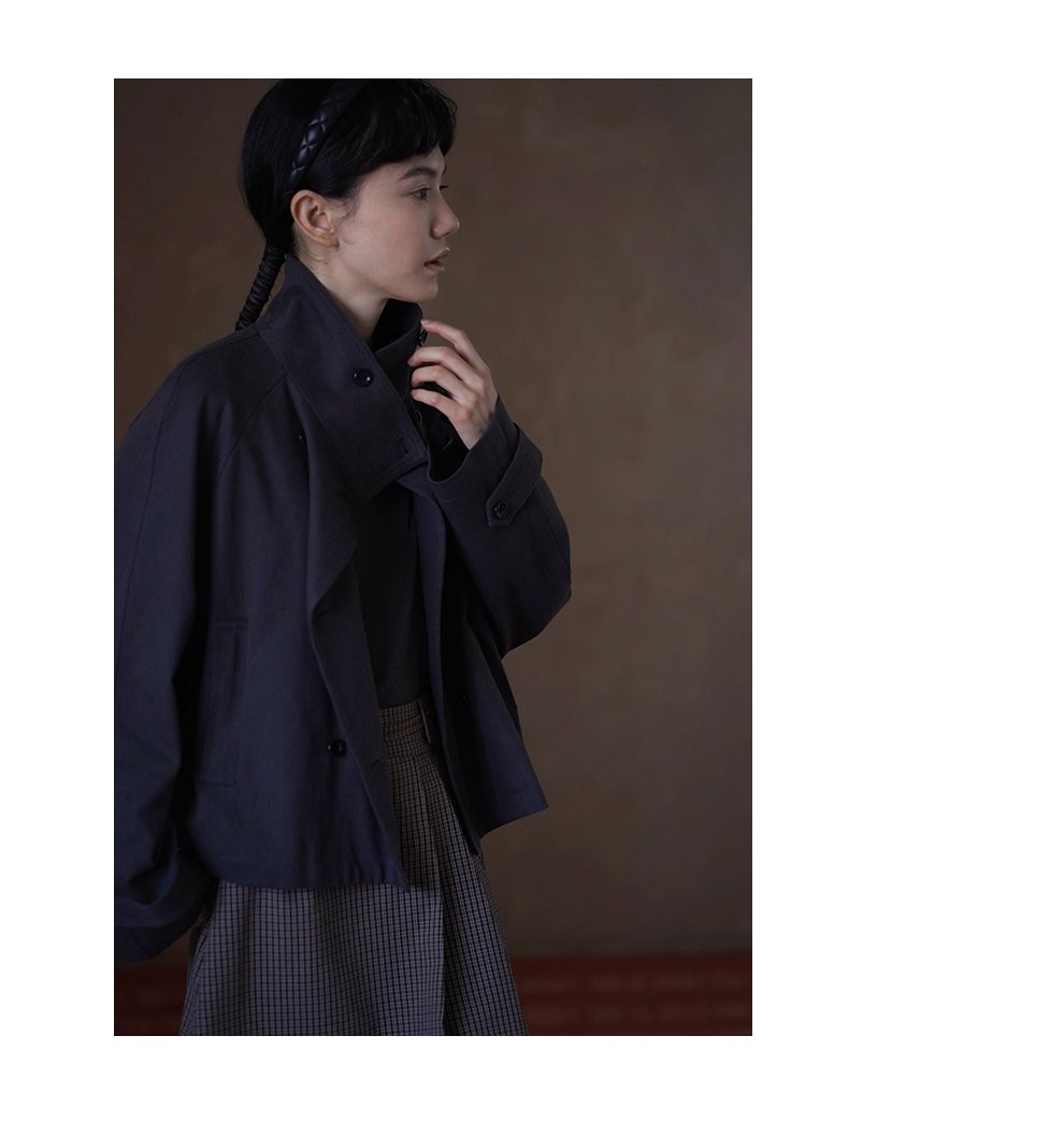 波士頓橋風衣挺括萊賽爾棉氣質立領剪裁寬鬆顯瘦外套女
