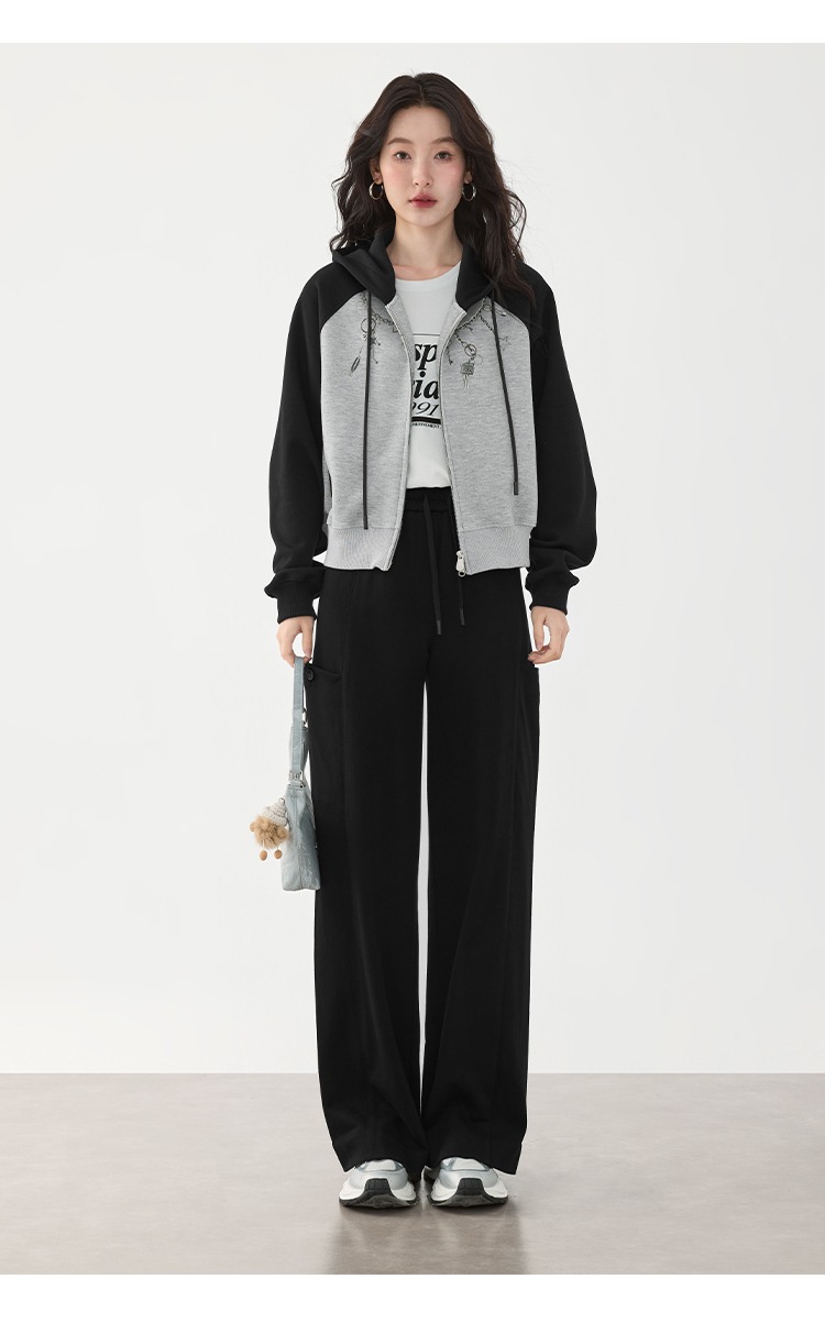 中大尺碼顯瘦休閒褲黑色直筒褲子女闊腿褲