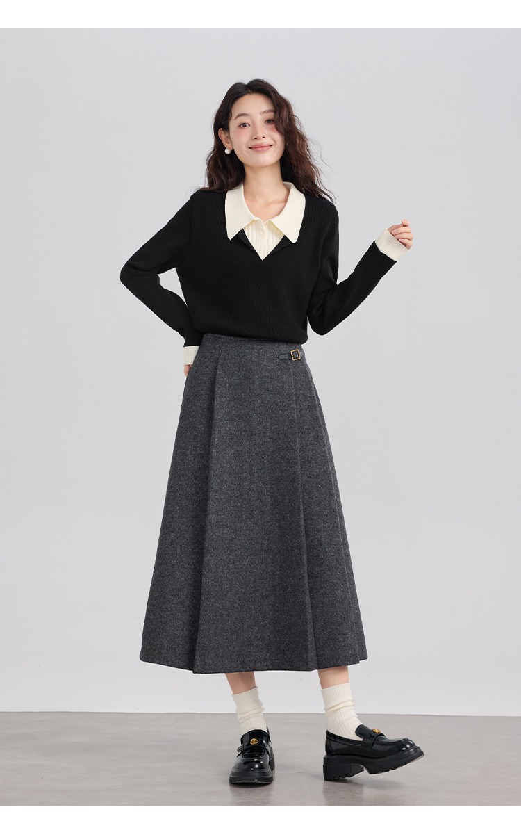 大尺碼灰色毛呢半身裙胖mm顯瘦秋冬A字長裙