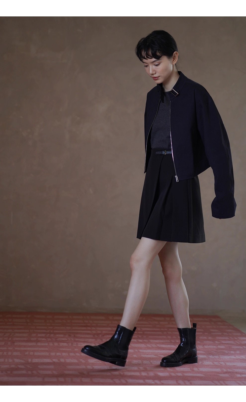 簡約騎士夾克立領日字袢小個子短款寬鬆落肩顯瘦外套女