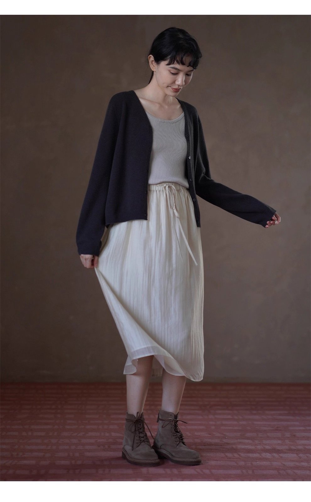 縹緲雲感萊賽爾亞麻透氣細膩肌理抽繩高腰顯瘦微A半身裙