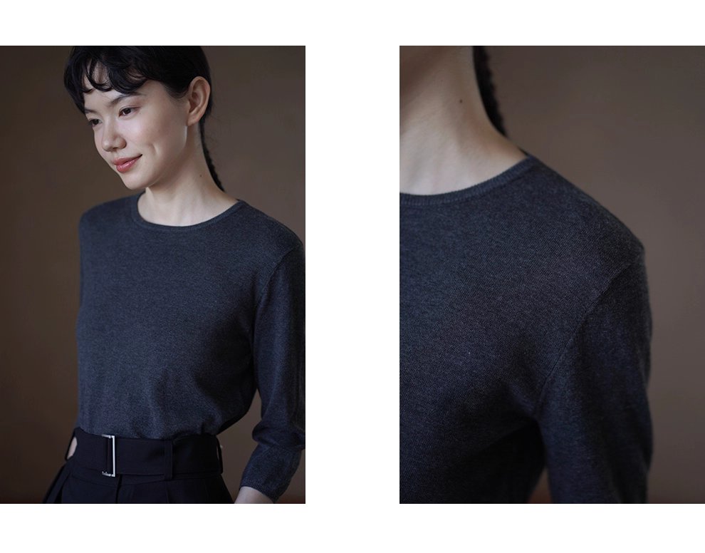 簡約仙品內搭羊毛混紡輕薄合身柔軟親膚圓領針織上衣女
