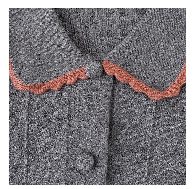 韓系撞色翻領針織開襟衫女秋季新款單排扣長袖上衣