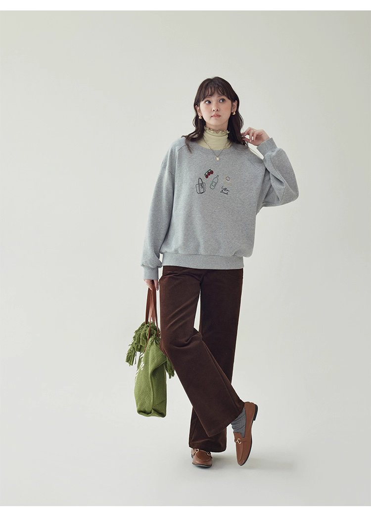 減齡刺繡圓領純棉衛衣女25秋季新款寬鬆長袖上衣