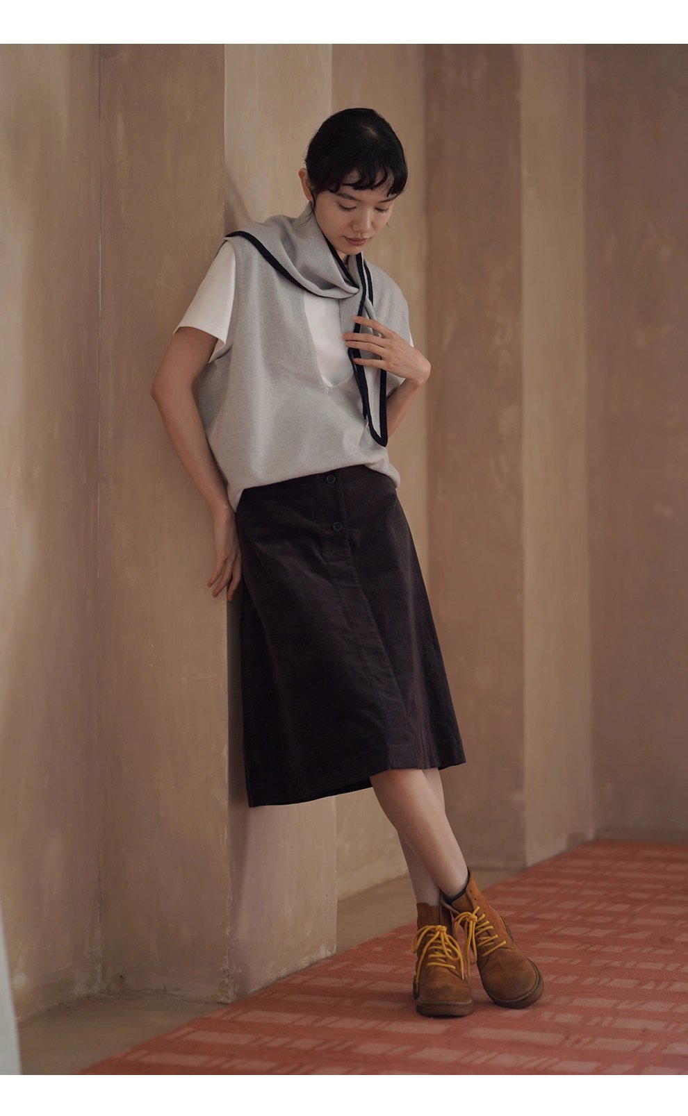 時髦放大鏡100羊毛深v領針織寬鬆疊穿簡約通勤背心女