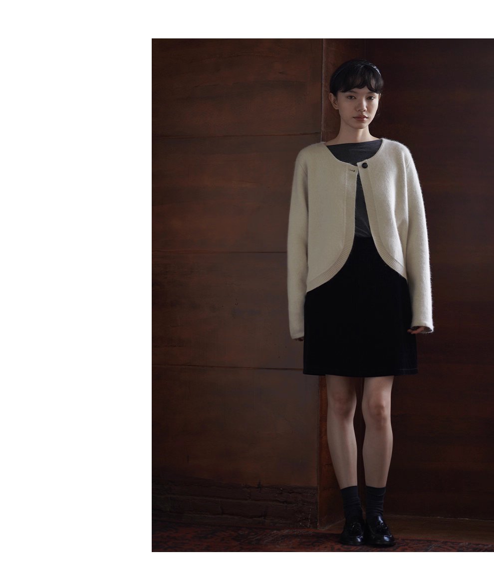 溫柔濾鏡氛圍感軟糯兔毛羊毛外套弧形門襟寬鬆毛衣開襟衫