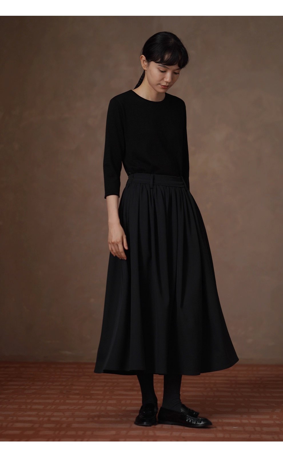 優雅舞者立體A字廓形顯瘦遮肉高腰捏褶蓬蓬通勤半身裙女