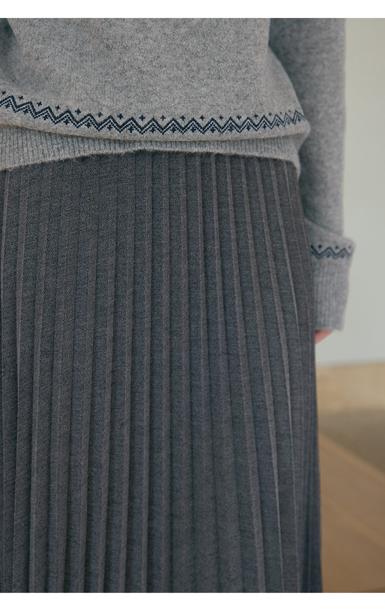 大尺碼女裝高腰A字半身裙灰色百褶裙長款裙子