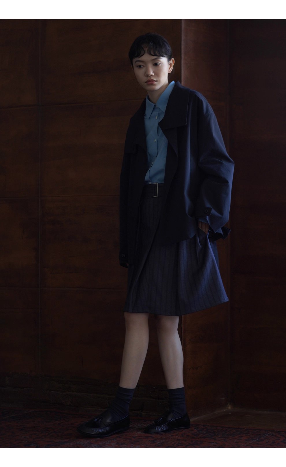 100棉細斜紋挺括水洗廓形立領寬鬆一手長顯瘦風衣外套女