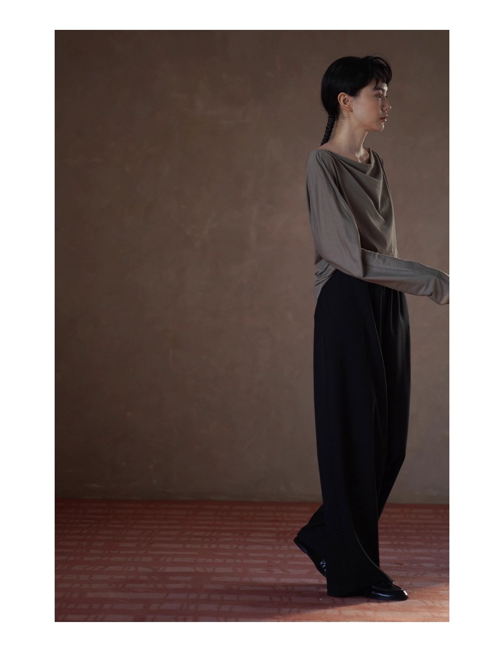 鬆弛法式100棉親膚透氣氣質蕩領寬鬆通勤顯瘦長袖上衣女