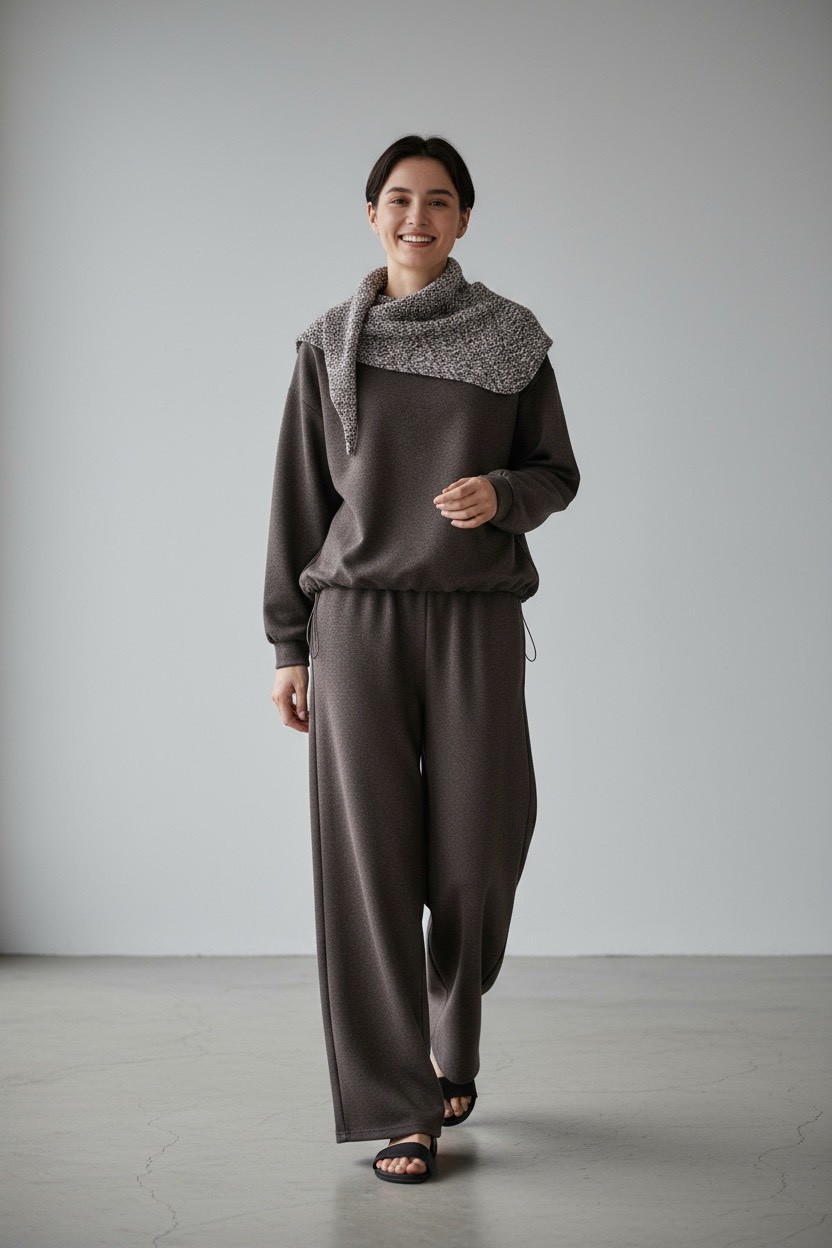 冬季慵懶風格寬鬆顯瘦抽繩衛衣垂感休閒褲闊腿套裝組