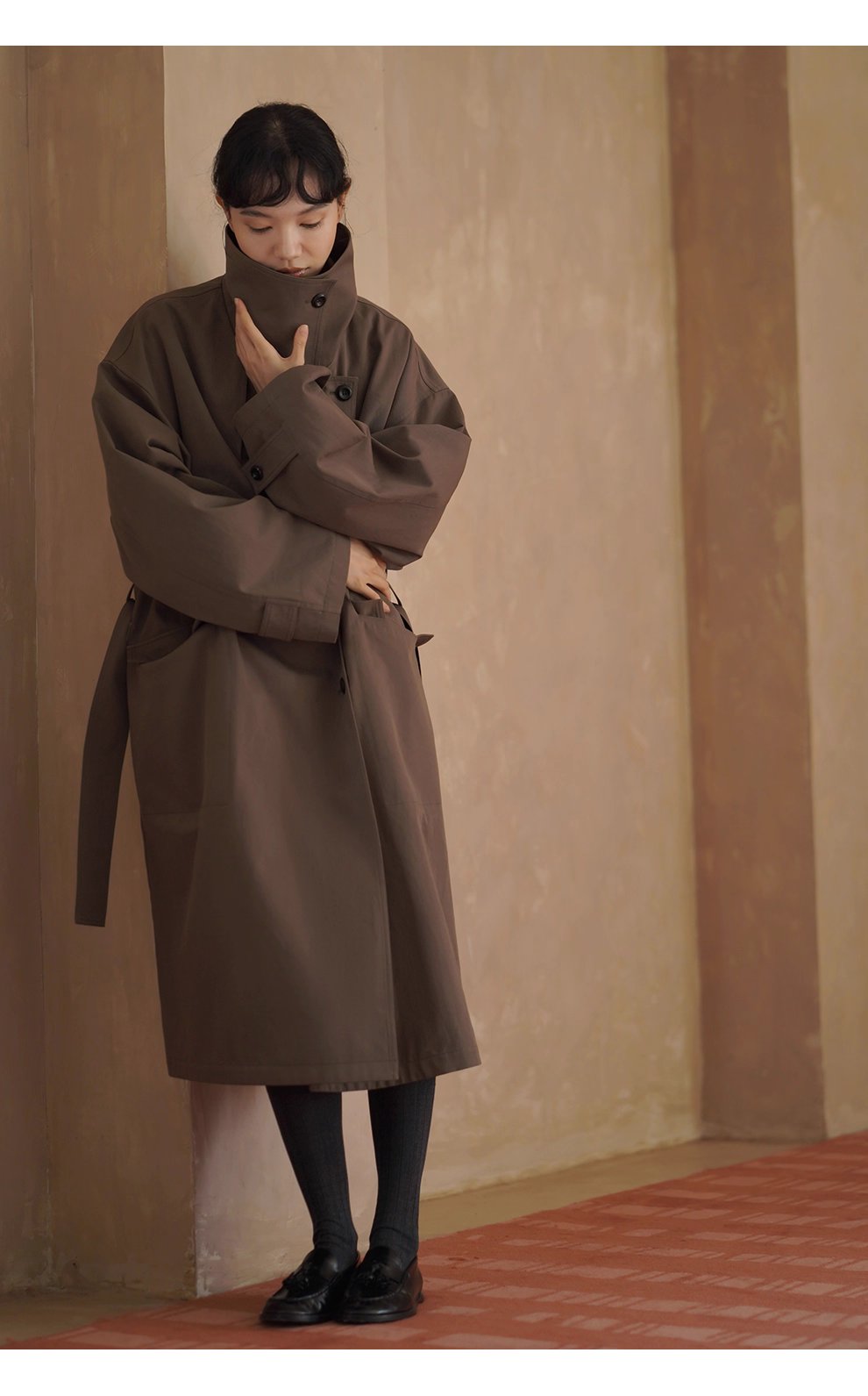 利落入秋100棉挺括寬鬆簡約氣場長款顯瘦通勤風衣外套女