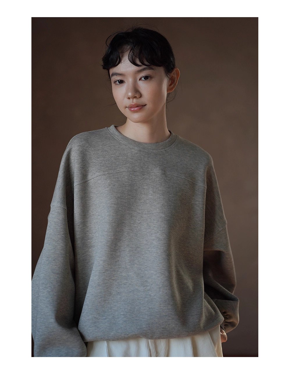 340高公克重厚實保暖輪廓寬鬆圓領顯瘦分割休閒夾花衛衣女