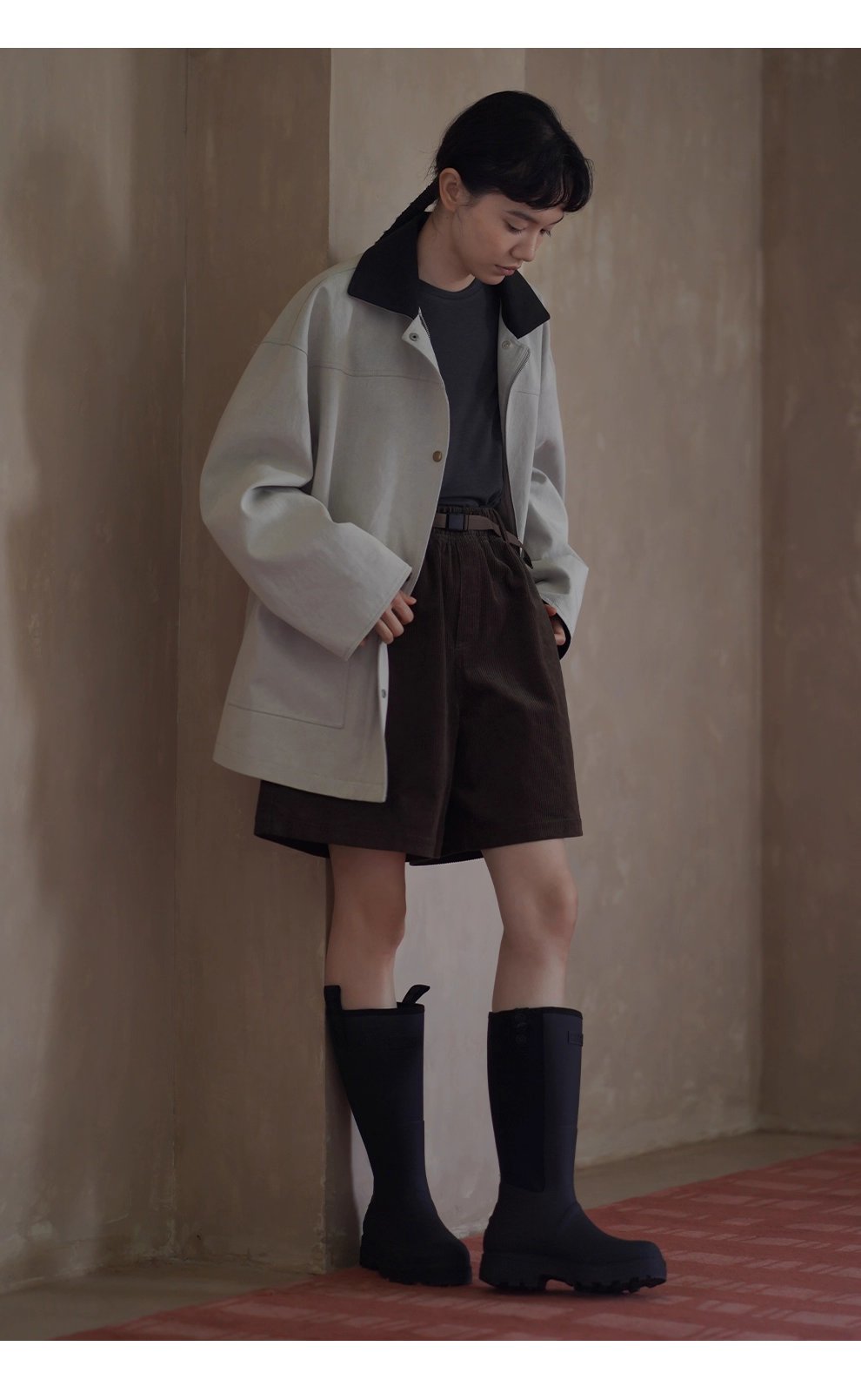 復古工裝健行外套斜紋挺括寬鬆顯瘦撞色翻領一手長風衣