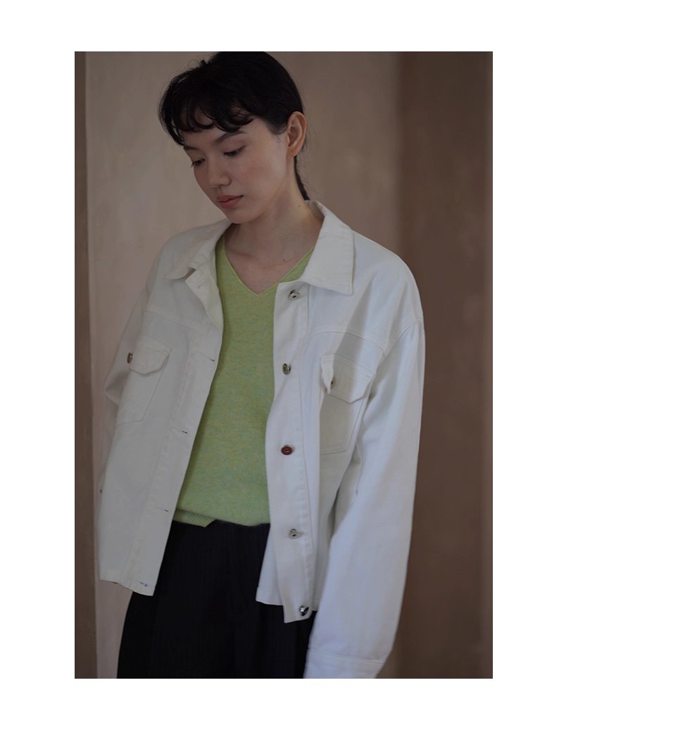 復古工裝立體口袋水洗100棉柔軟斜紋牛仔寬鬆翻領外套女