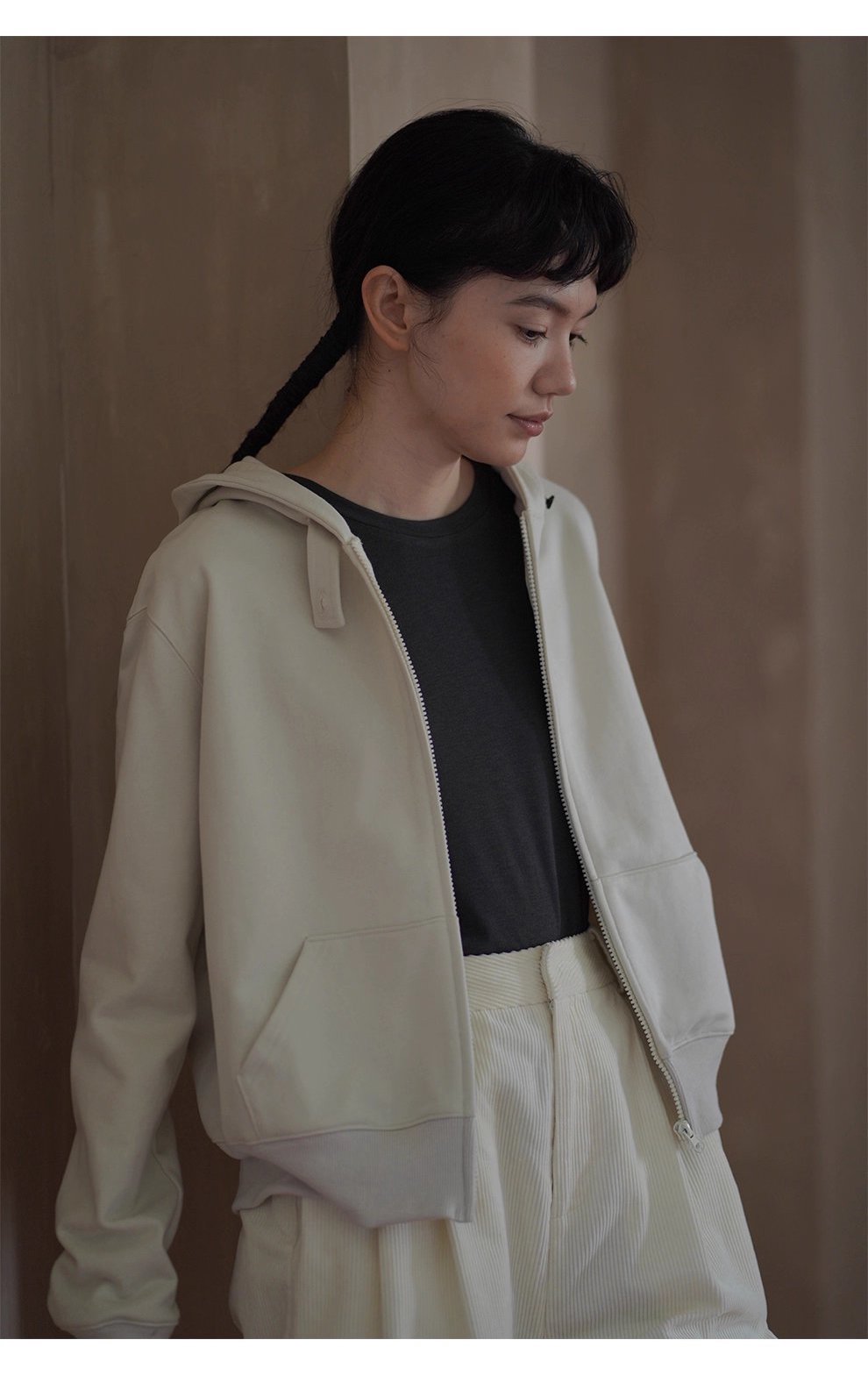 輕鬆休閒高克重親膚100棉針織衛衣布料連帽短版顯瘦外套