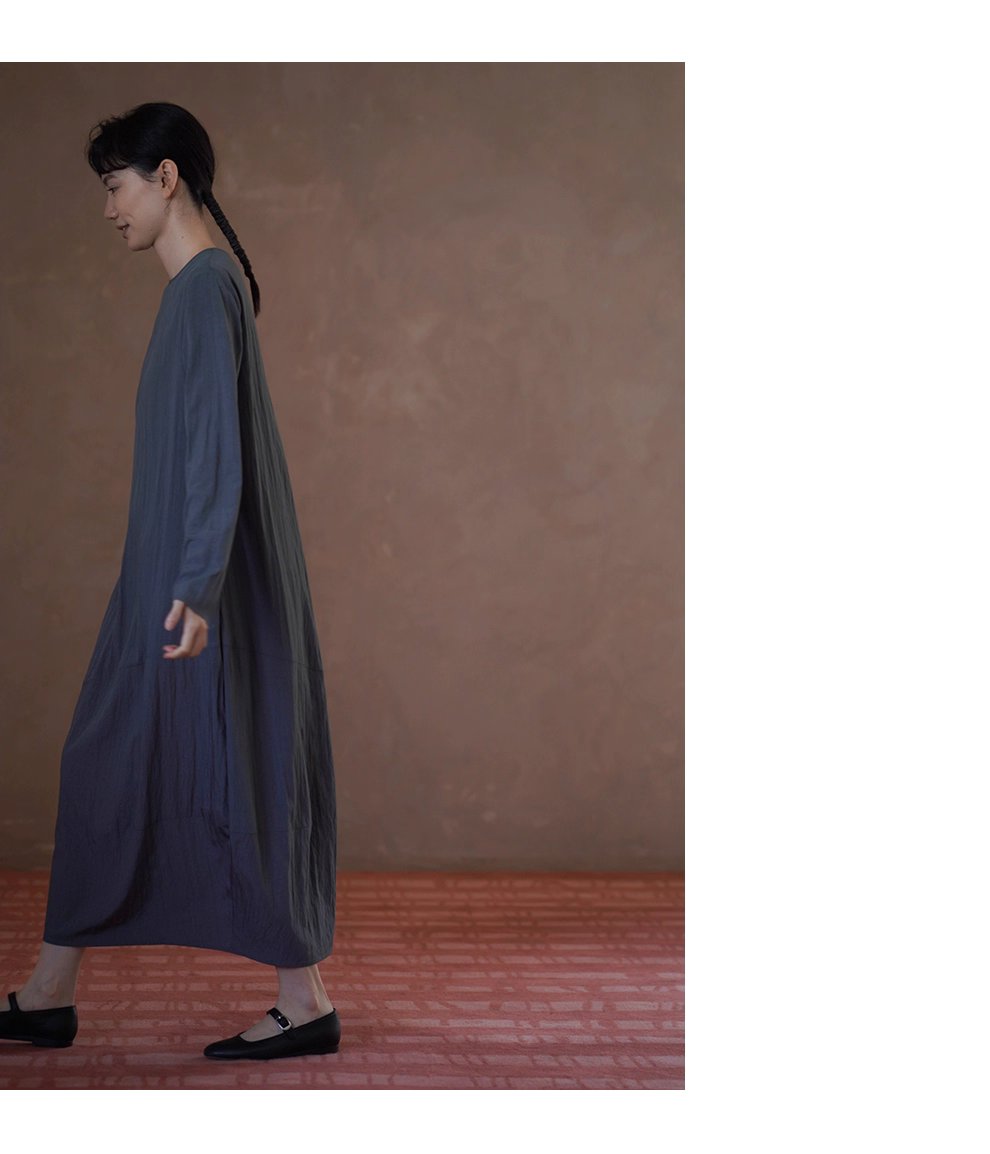 無負擔慵懶洋裝微皺肌理感寬鬆顯瘦廓形圓領通勤裙子