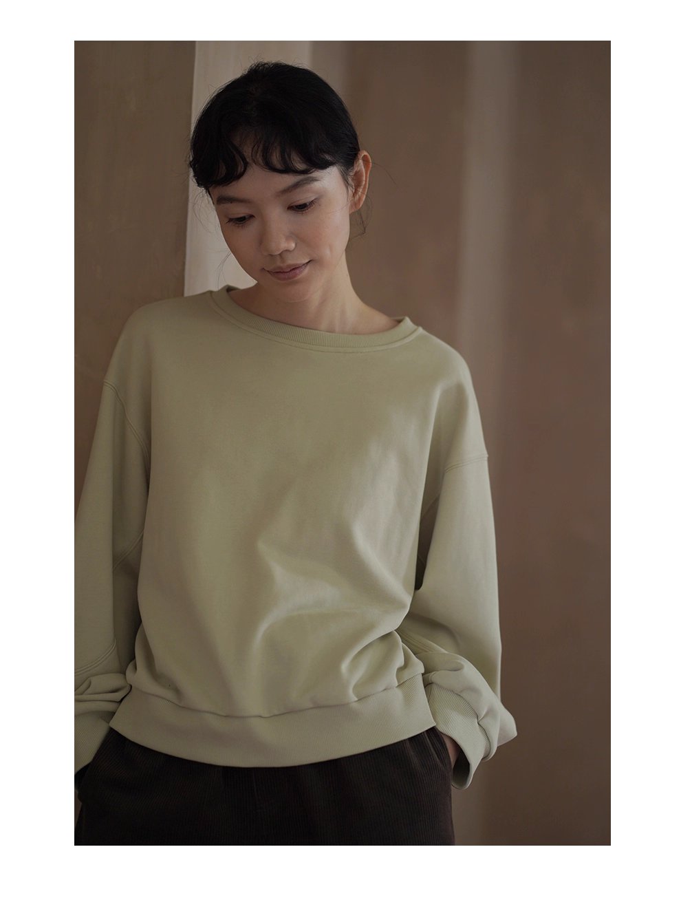 青芒椰椰衛衣寬鬆落肩長袖圓領顯瘦軟糯棉感休閒上衣女