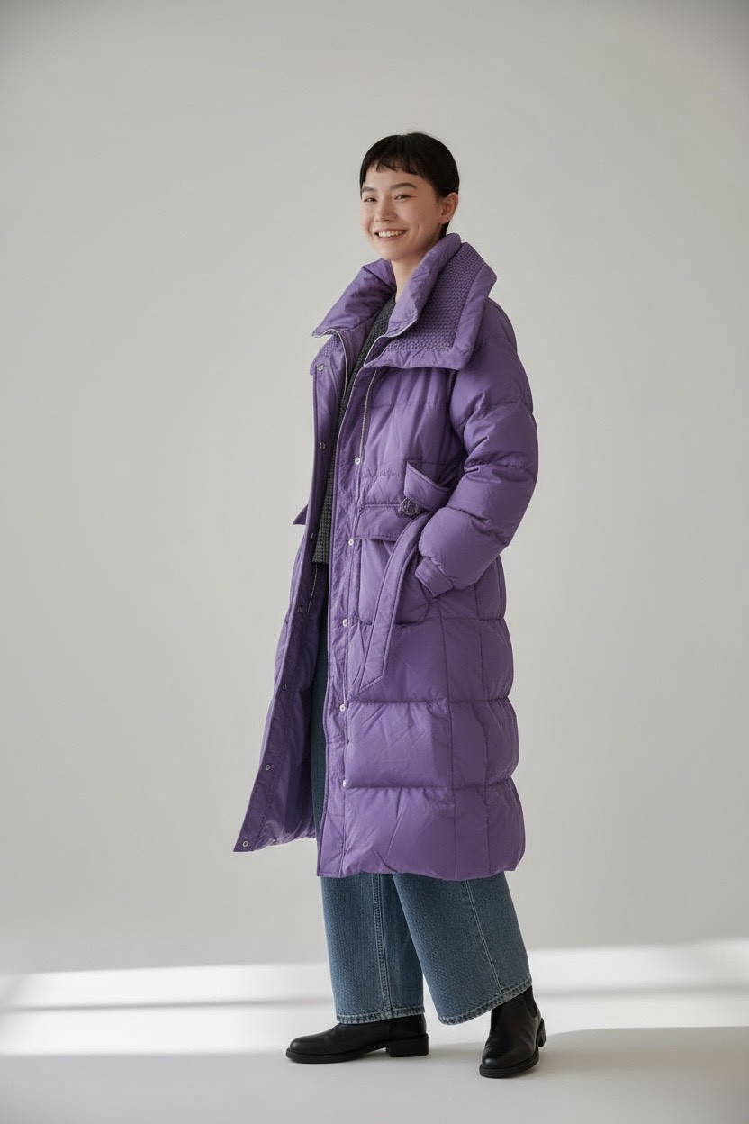 收腰顯瘦保暖白鴨絨大翻領百搭羽絨服中長款外套