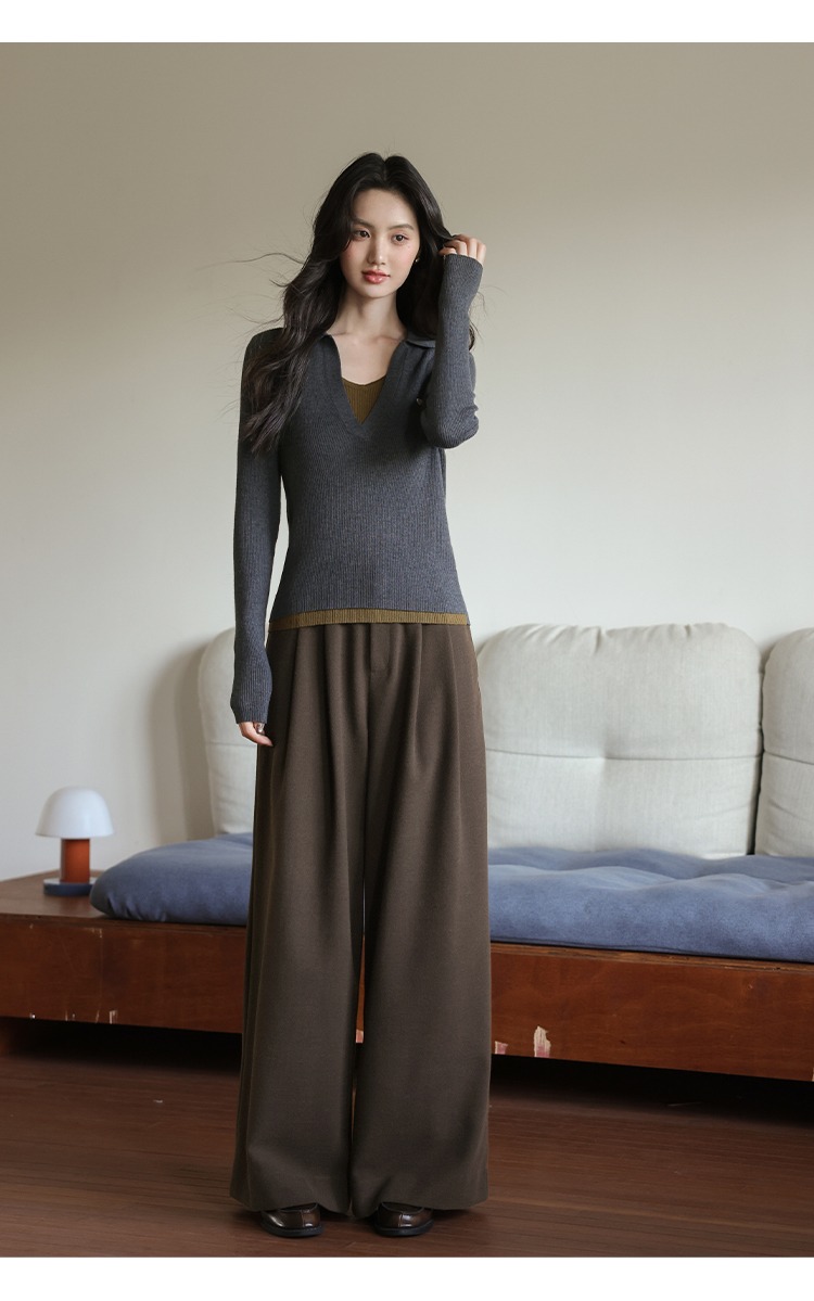 高腰直筒褲女寬腿闊腿褲秋冬款褲子