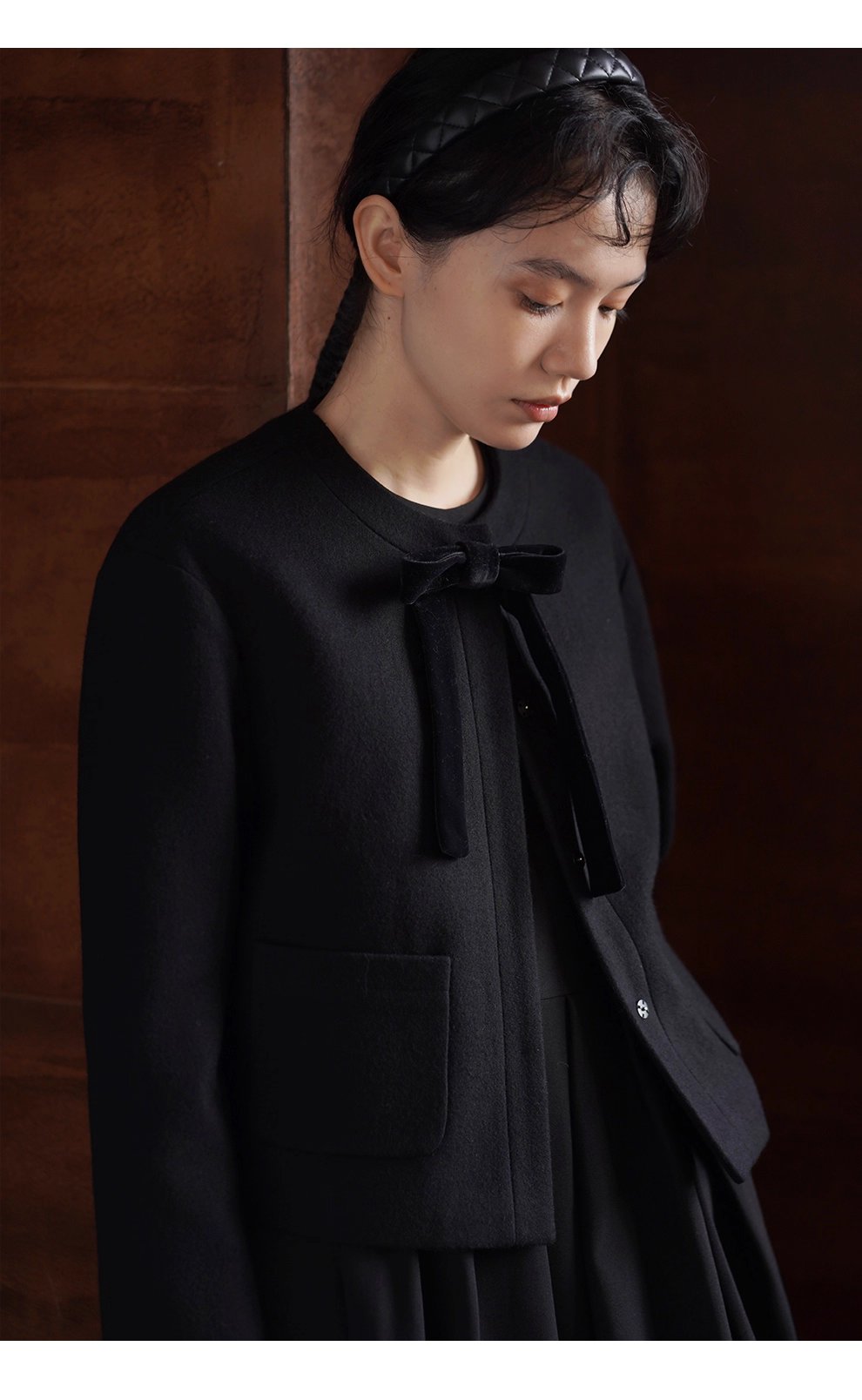 少女祈禱外套可拆式絲絨蝴蝶高含量羊毛短版正肩西裝女