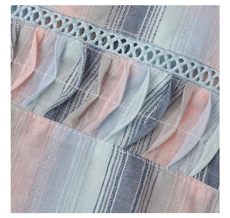 少女感鏤空拼接條紋襯衫女秋季新款純棉長袖上衣