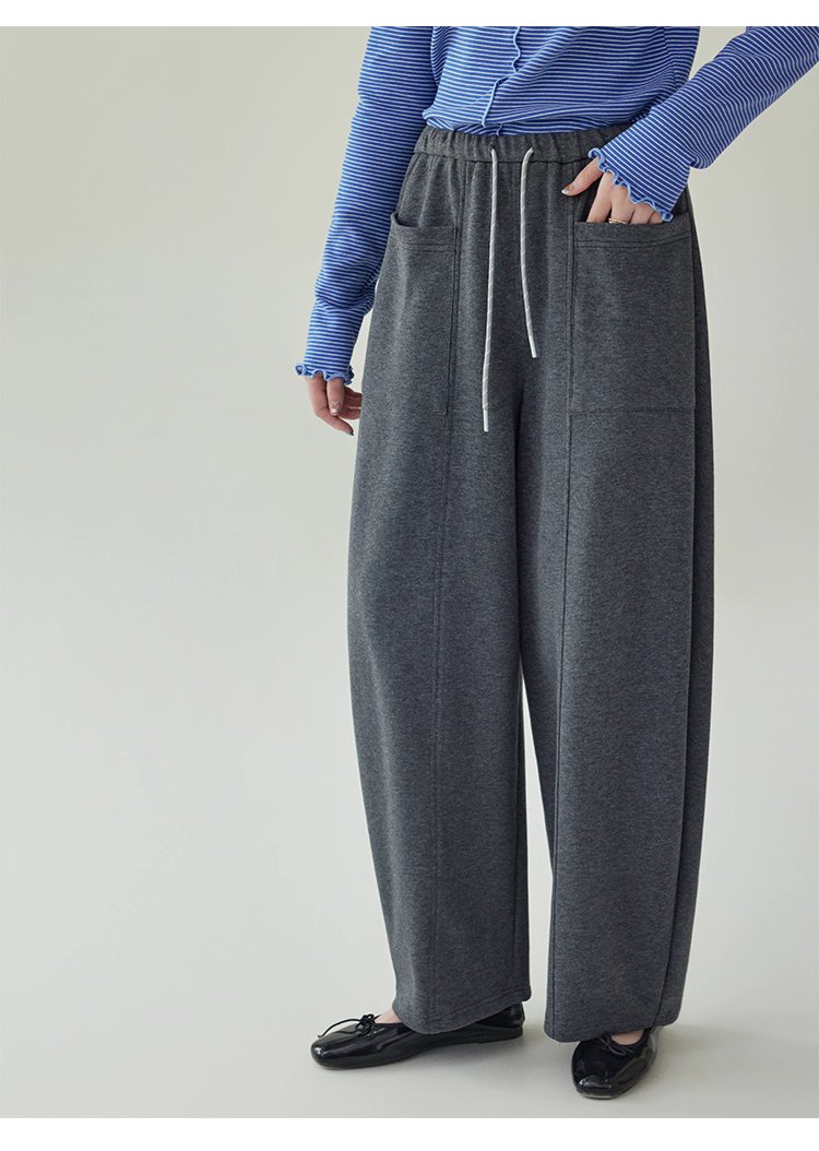 韓系灰色高腰休閒衛褲女秋季新款寬腿百搭彎刀褲