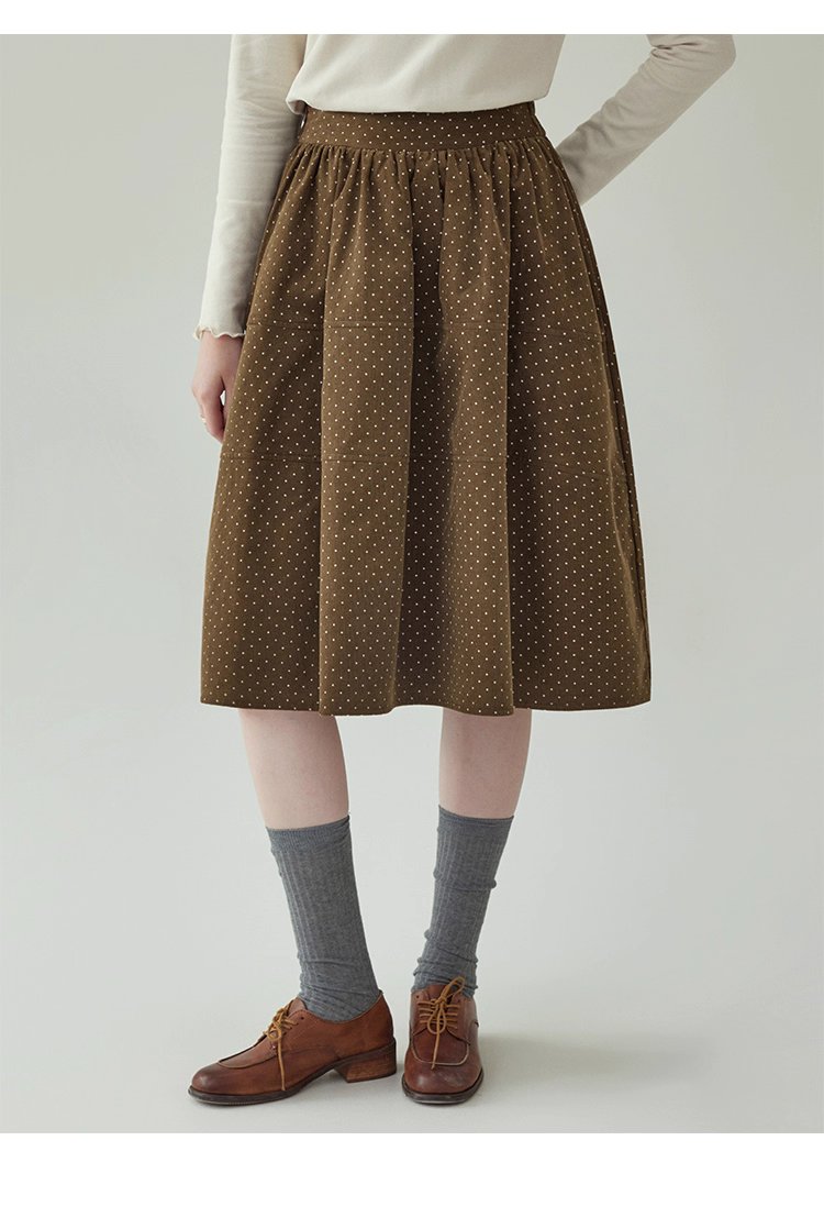 復古波點燈芯絨半身裙女秋冬新款高腰純棉a字裙