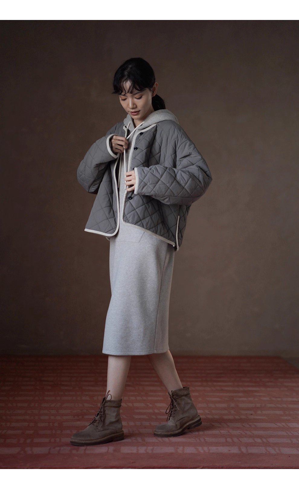 撞色燈芯絨包邊顯瘦菱格絎線寬鬆輪廓顯瘦保暖棉質外套