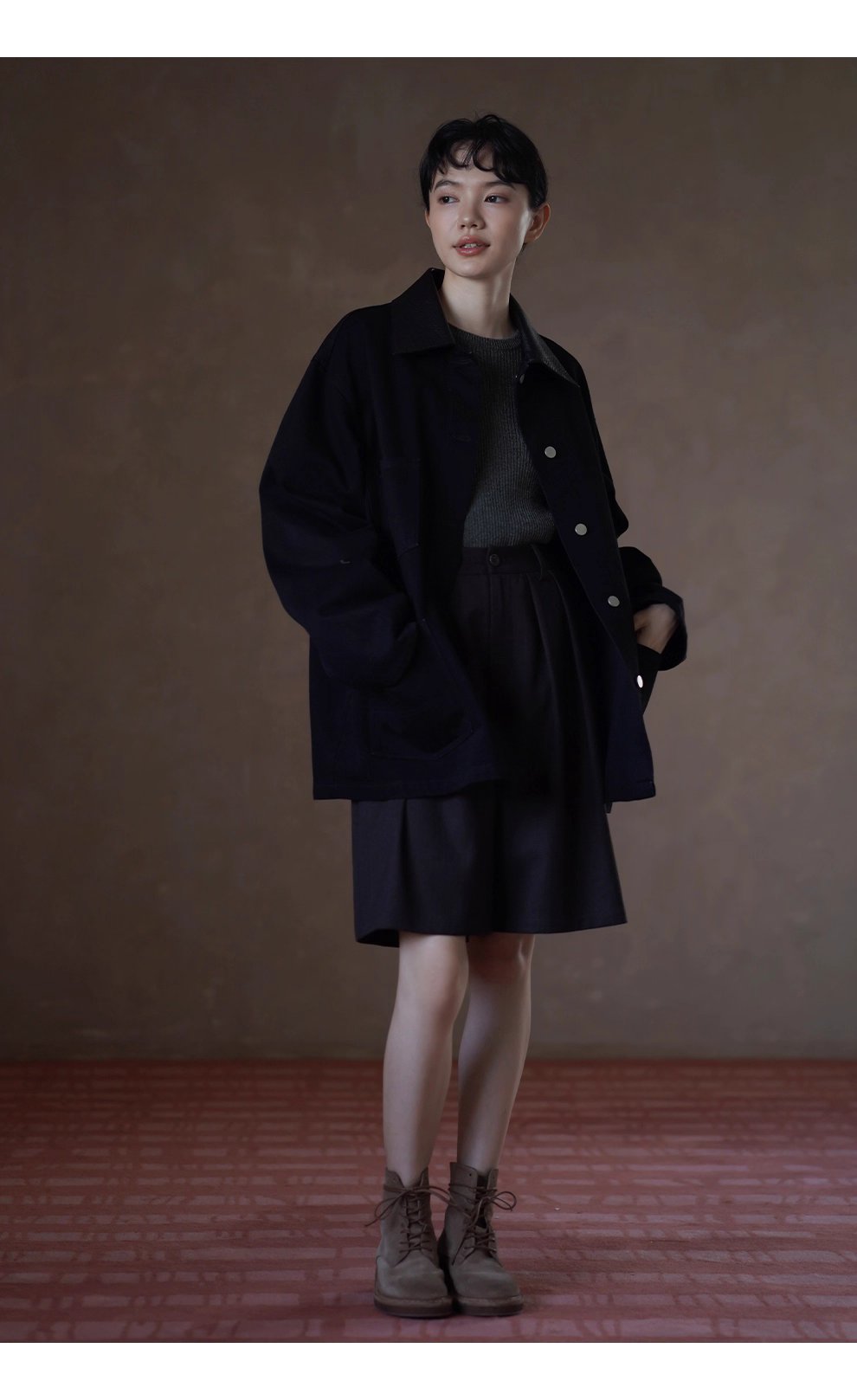 小眾拼接皮領100棉挺括水洗牛仔服一手長顯瘦寬鬆外套女