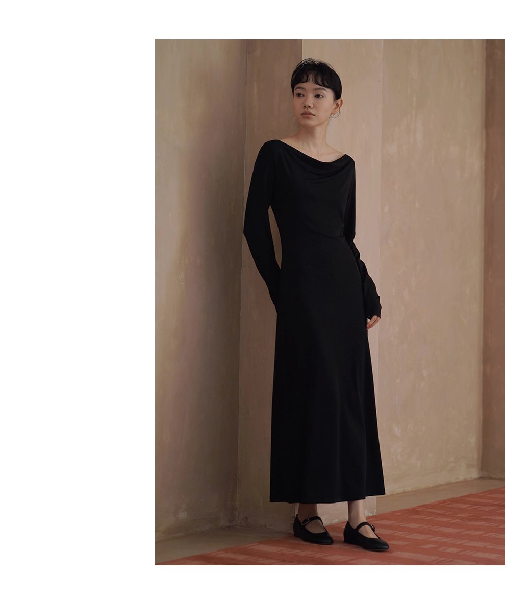 進階優雅巨顯瘦氣質蕩領彈性合身洋裝通勤長裙女