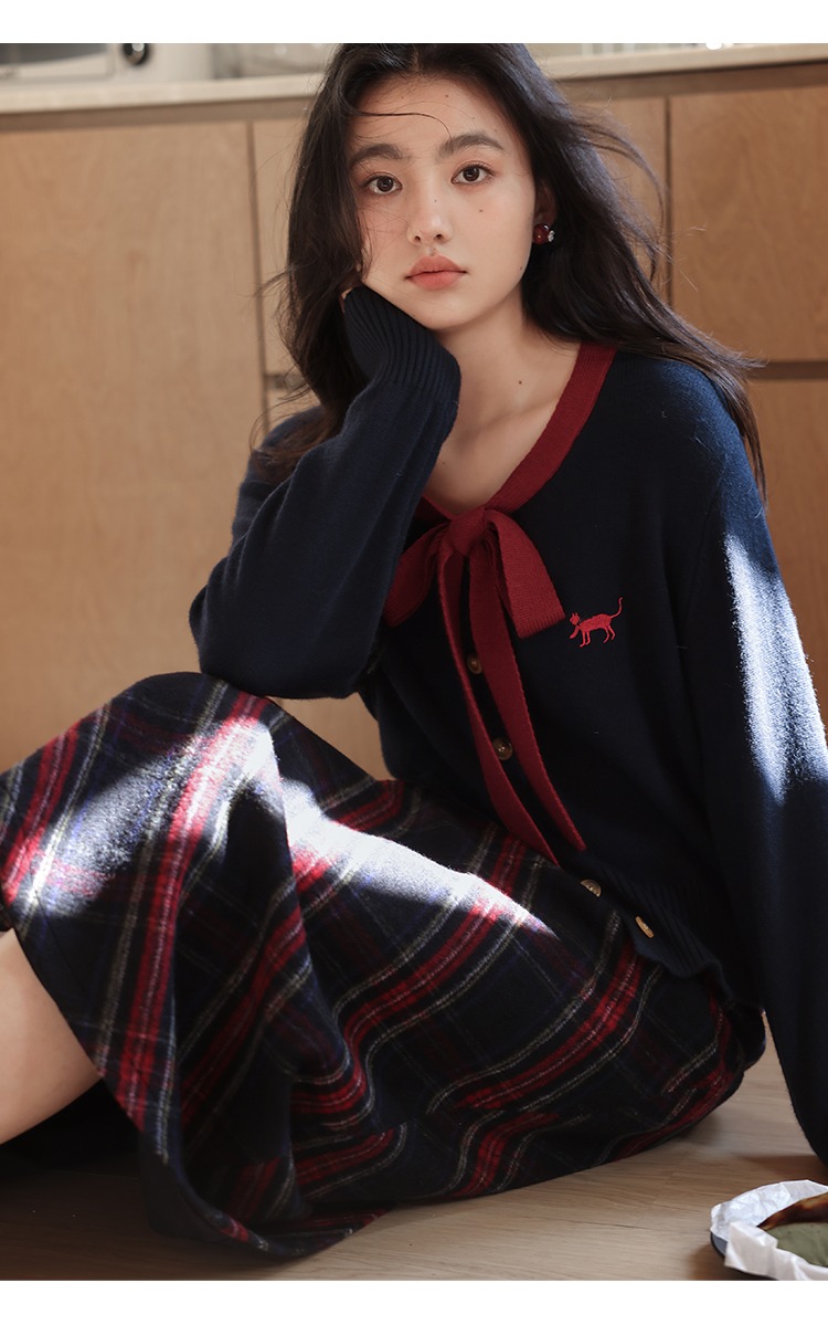 學院小香風蝴蝶結綁帶針織衫女秋冬毛衣