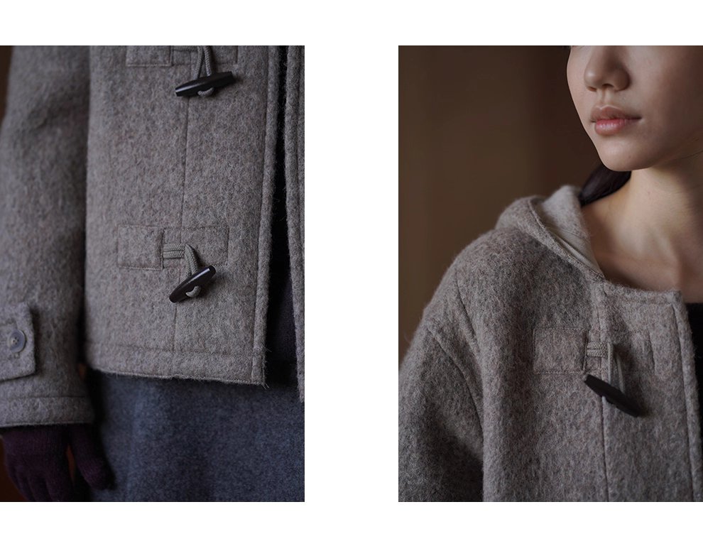 書香學院風外套澳洲進口羊毛駝絨連帽牛角扣短款雙面呢