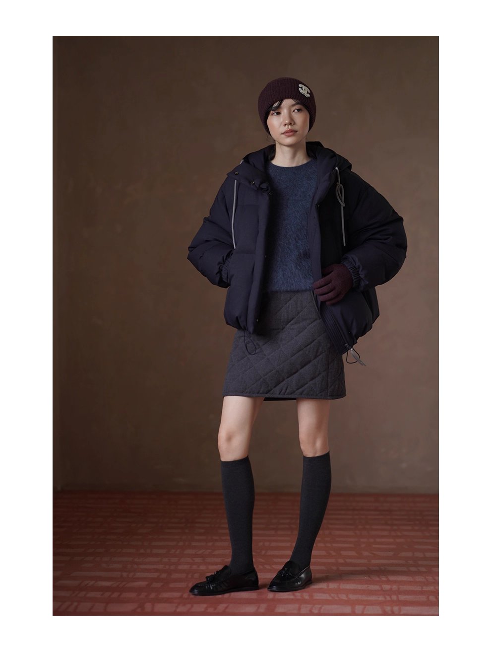 灰調菱格絎棉薄呢半身裙保暖百搭高腰A字顯瘦通勤短裙女,灰調菱格絎棉薄呢半身裙保暖百搭高腰A字顯瘦通勤短裙女,HBEW2020,灰調菱格絎棉薄呢半身裙保暖百搭高腰A字顯瘦通勤短裙女,菱格車線,五分裙長