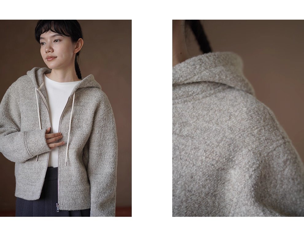 顆粒肌理絨感100綿羊毛輪廓休閒顯瘦連帽衛衣保暖外套女