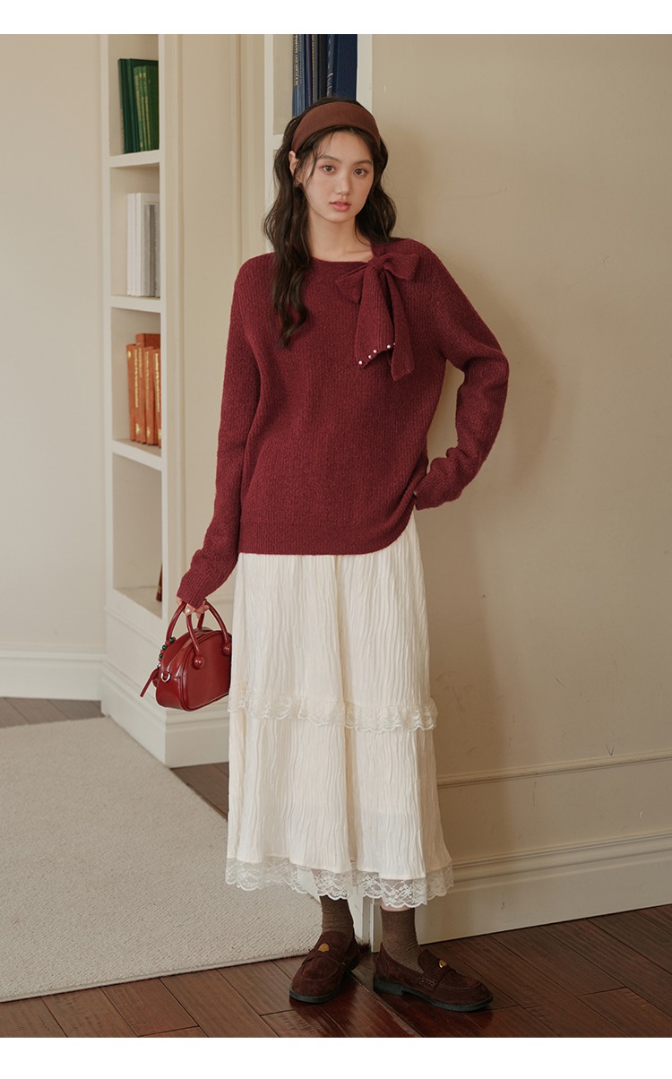 聖誕穿搭紅色毛衣女秋冬綁帶針織衫,聖誕穿搭紅色毛衣女秋冬綁帶針織衫,HBEW1954,聖誕穿搭紅色毛衣女秋冬綁帶針織衫,聖誕穿搭,立體綁帶