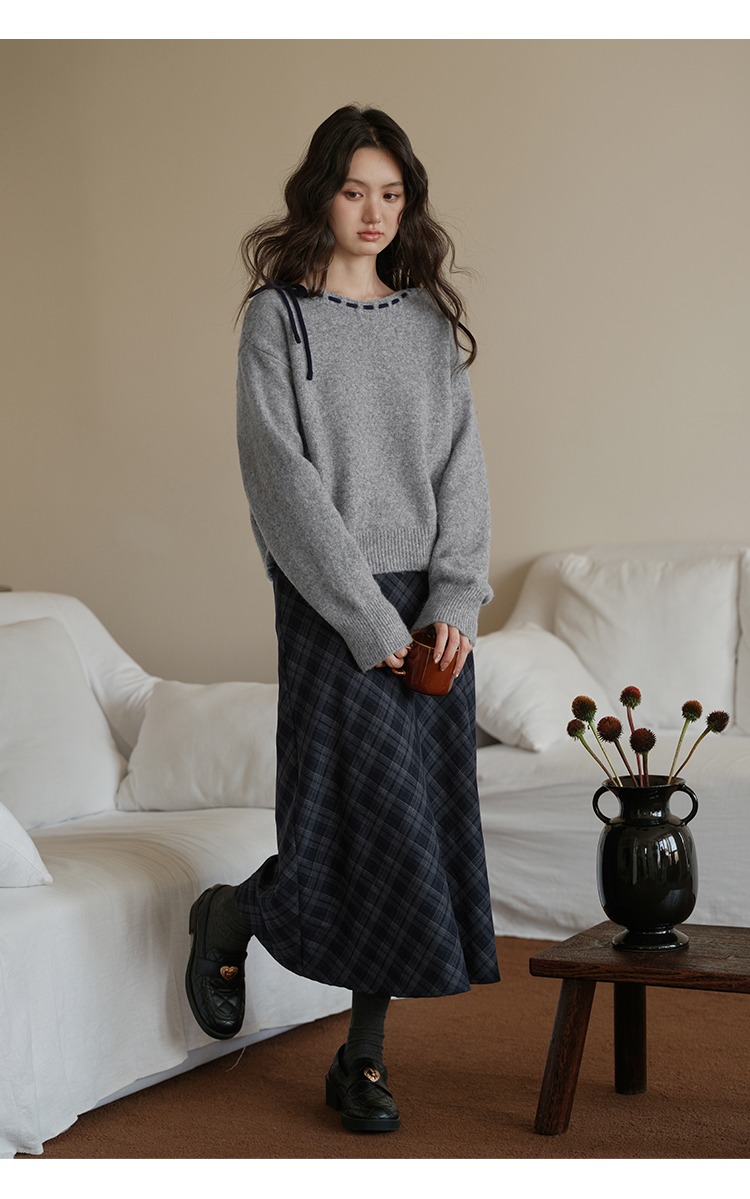 大尺碼繫帶毛衣女秋冬慵懶風格針織衫