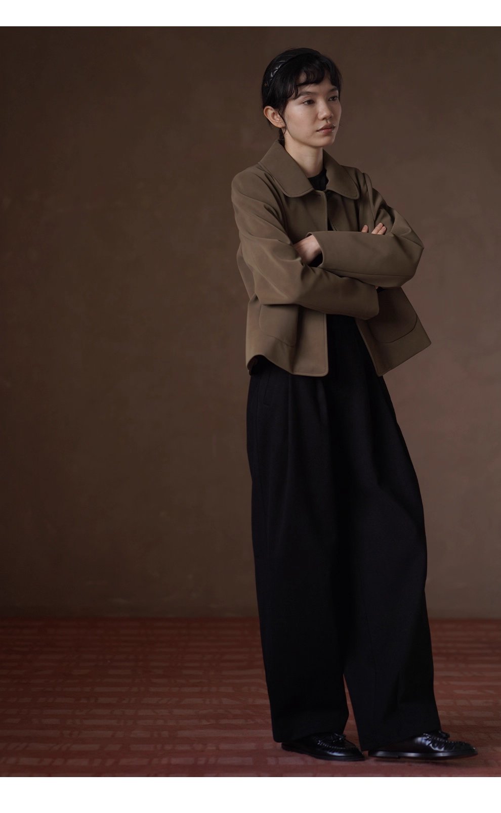 溫暖可露麗風外套磨砂霧面pu短版寬鬆正肩翻領顯瘦夾克