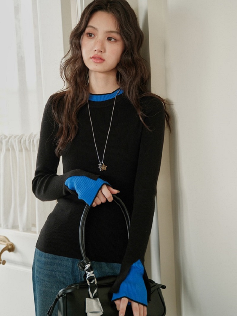 中大尺碼新款長袖撞色秀啂針織衫打底衫,中大尺碼新款長袖撞色秀啂針織衫打底衫,HBEW1951,中大尺碼新款長袖撞色秀啂針織衫打底衫,質感單品,撞色袖口