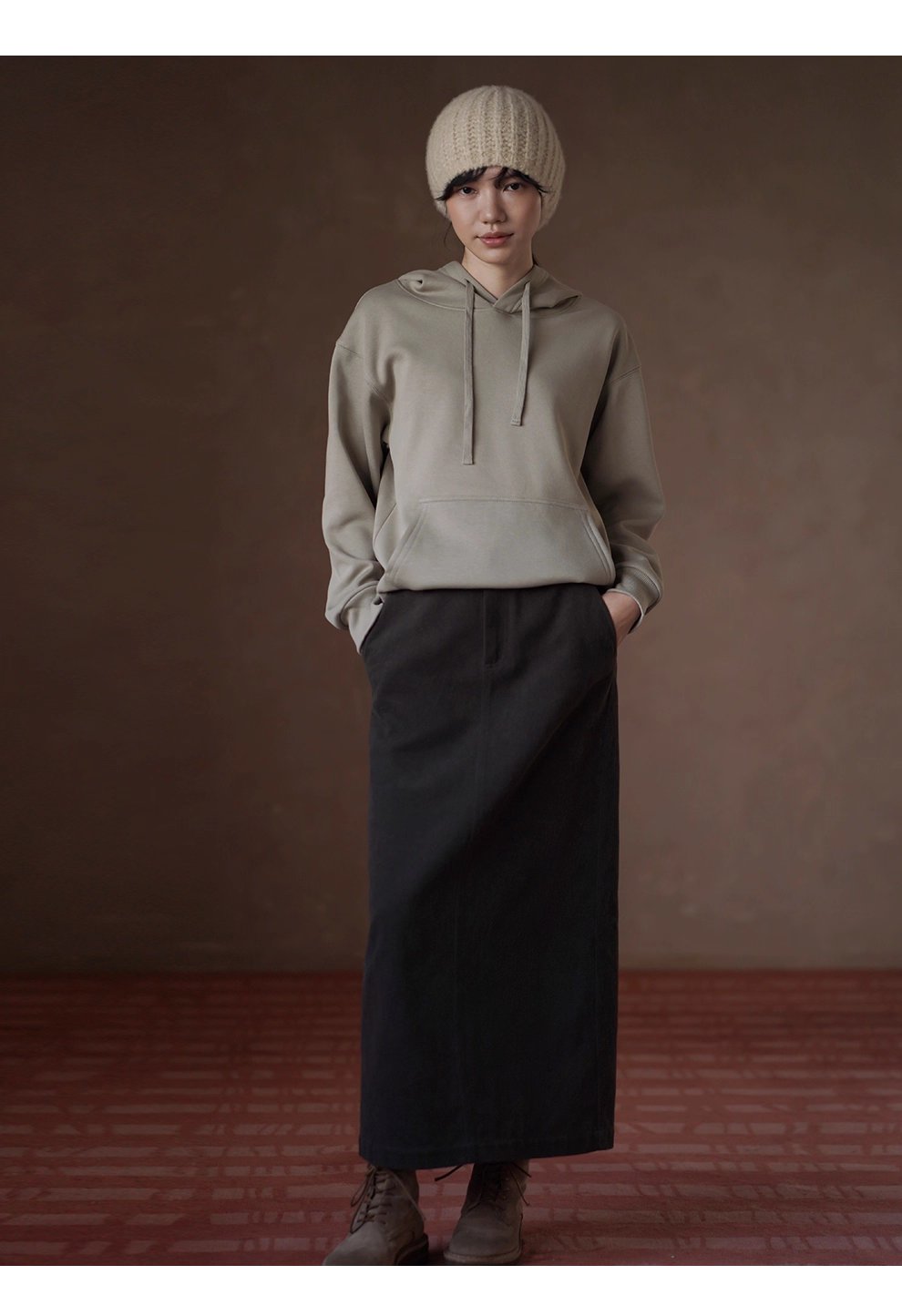 極簡H型通勤半身裙微彈斜紋磨毛紗卡高腰顯瘦長裙女