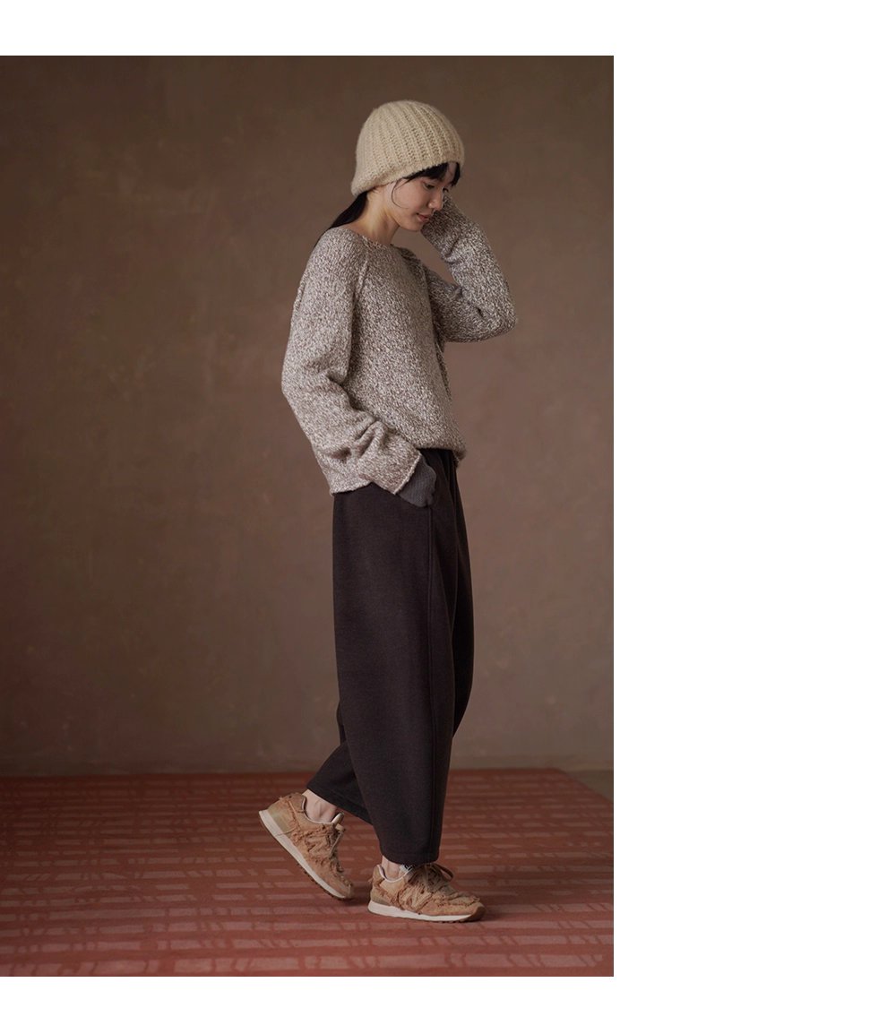 拉花肌理感雜色羊毛豆豆紗寬鬆顯瘦船領休閒捲邊毛衣女