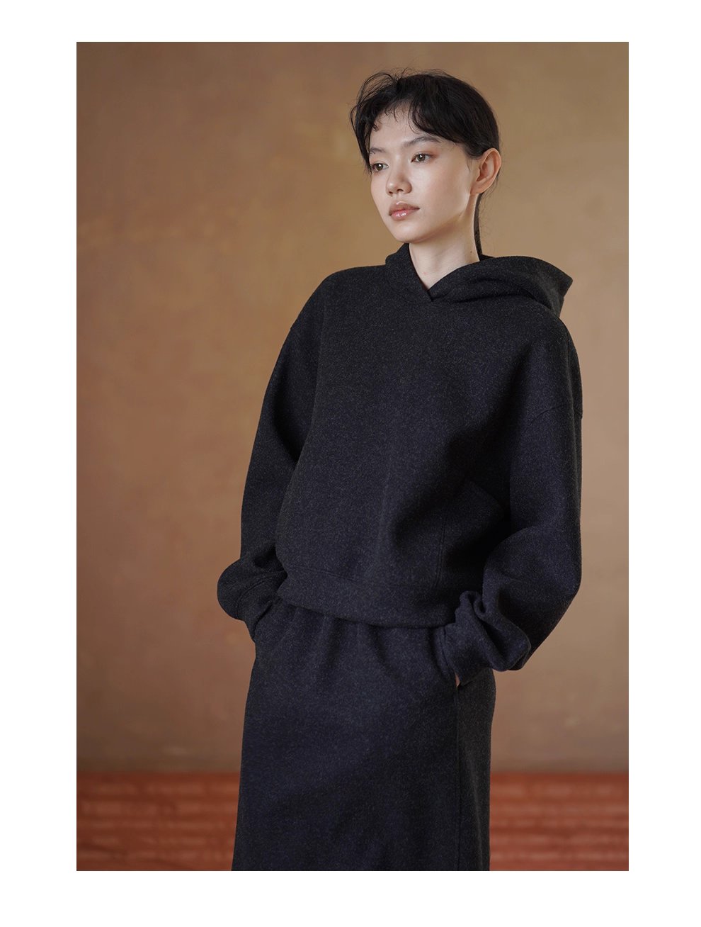 懶人時髦感加厚毛呢感連帽衛衣高腰半身裙顯瘦百搭套裝