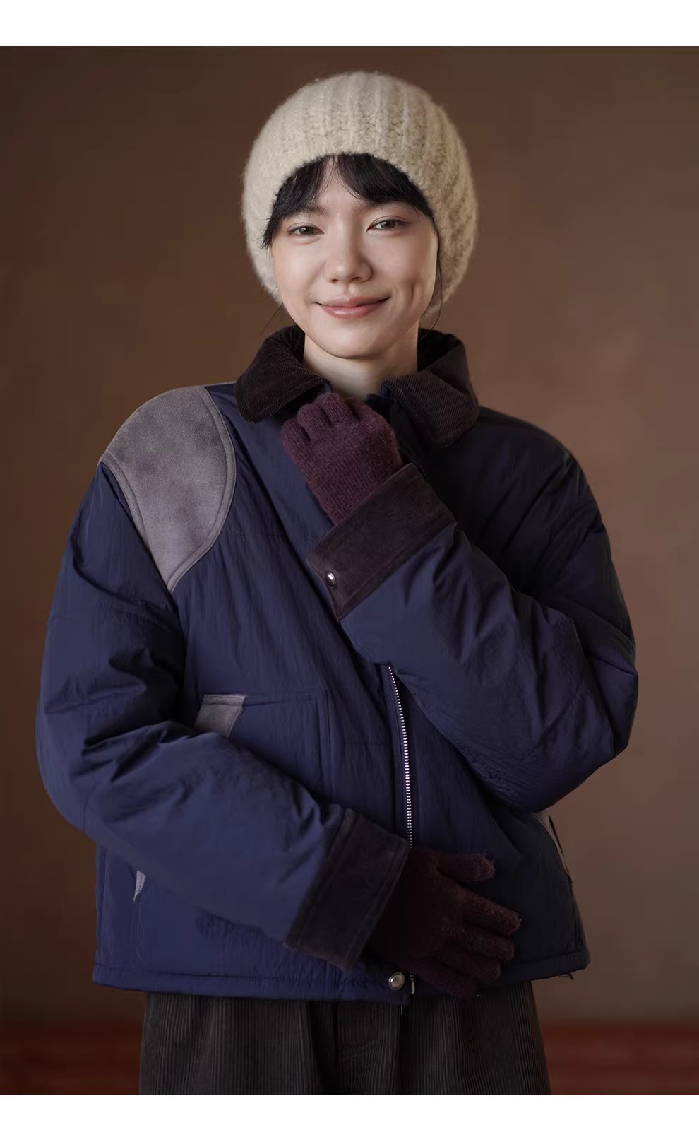 跳蚤市集復古撞色麂皮拼接燈芯絨翻領微寬鬆棉服短外套,跳蚤市集復古撞色麂皮拼接燈芯絨翻領微寬鬆棉服短外套,HBEW5101,跳蚤市集復古撞色麂皮拼接燈芯絨翻領微寬鬆棉服短外套,復古造型,保暖舒適