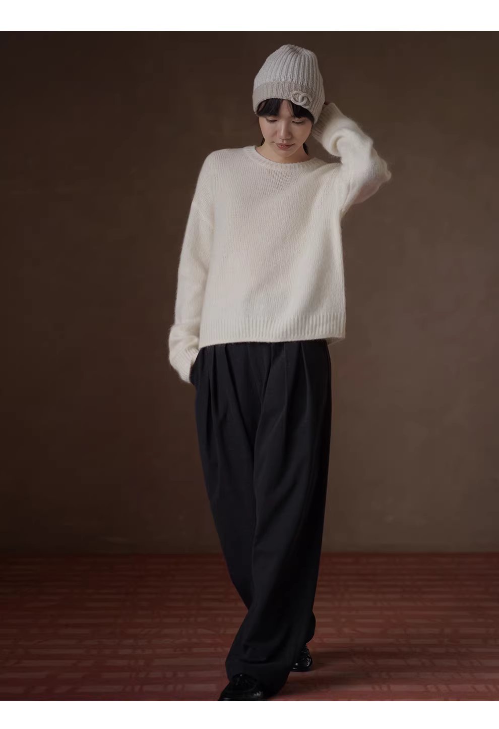 通勤協議毛感呢料寬鬆西裝褲高腰顯瘦直筒不挑人長褲女,通勤協議毛感呢料寬鬆西裝褲高腰顯瘦直筒不挑人長褲女,HBEW3046,通勤協議毛感呢料寬鬆西裝褲高腰顯瘦直筒不挑人長褲女,高腰壓摺,毛呢面料