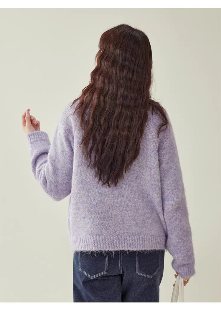 溫柔紫色小花羊毛毛衣開襟女冬新款圓領紐帶長袖上衣,溫柔紫色小花羊毛毛衣開襟女冬新款圓領紐帶長袖上衣,HBEW1157,溫柔紫色小花羊毛毛衣開襟女冬新款圓領紐帶長袖上衣,小花針織,羊毛混紡