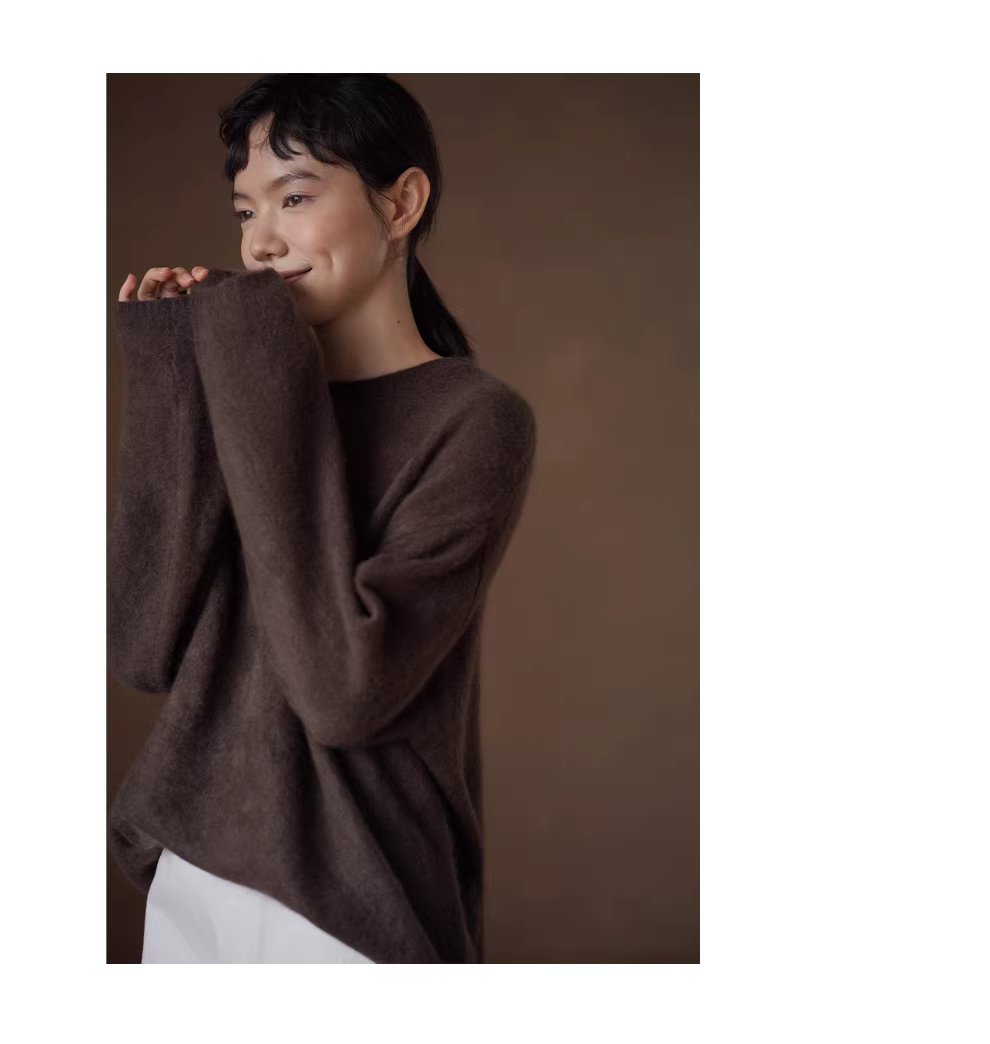 糖炒栗子毛衣高品羊絨羊毛混紡寬鬆圓領顯瘦針織上衣女,糖炒栗子毛衣高品羊絨羊毛混紡寬鬆圓領顯瘦針織上衣女,HBEW1163,糖炒栗子毛衣高品羊絨羊毛混紡寬鬆圓領顯瘦針織上衣女,質感單品,羊毛羊絨