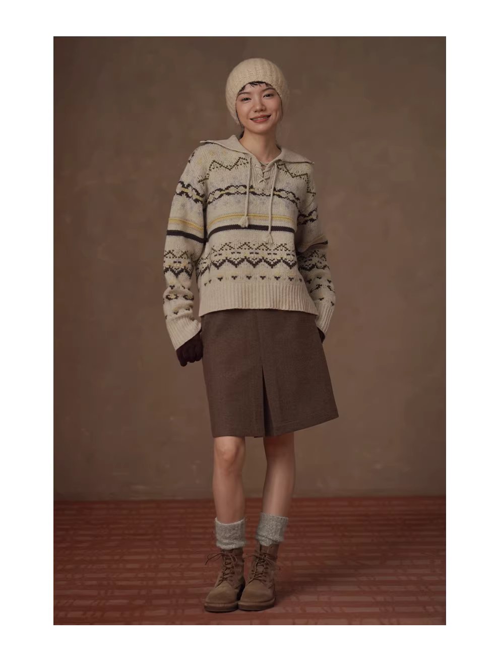 復古麋鹿100羊毛寬鬆H版落肩袖大翻領流蘇綁帶門衫毛衣,復古麋鹿100羊毛寬鬆H版落肩袖大翻領流蘇綁帶門衫毛衣,HBEW1182,復古麋鹿100羊毛寬鬆H版落肩袖大翻領流蘇綁帶門衫毛衣,大翻領設計,羊毛100%